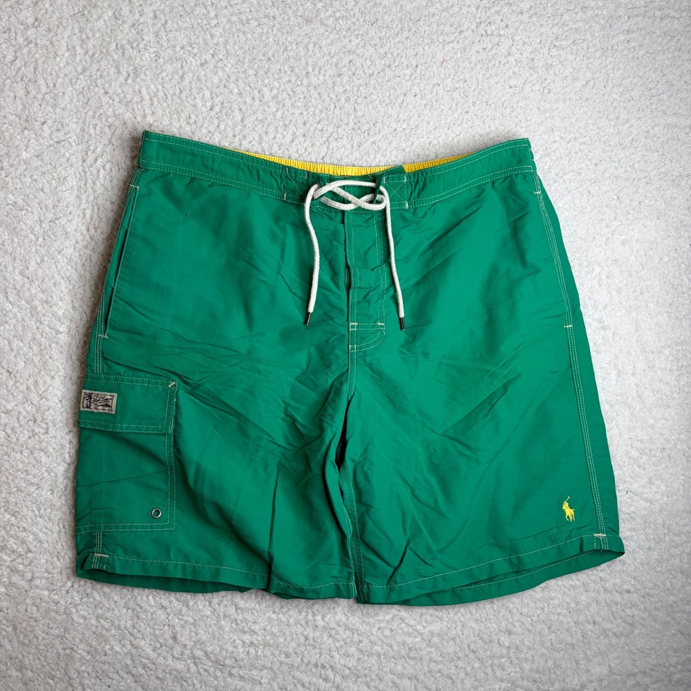 Polo Ralph Lauren Mens Green Swim Trunks Cargo Pocket Board Shorts Size L